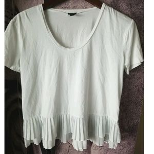 J CREW Black Label Women's White Pleated Chiffon Trim T Shirt Short Sleeve sz XS